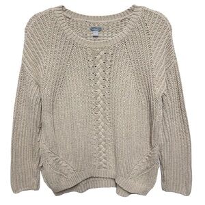 Aerie Wool Cotton Aran Fisherman Cable Knit Sweater